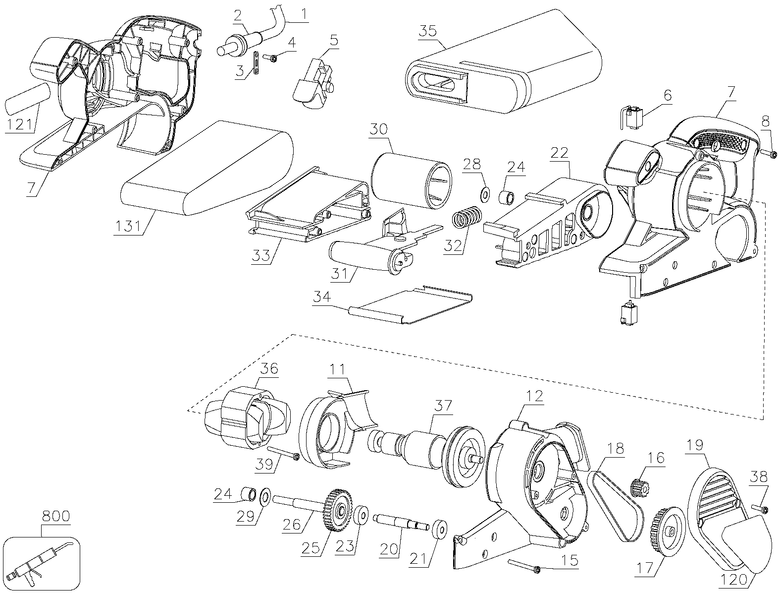Default Diagram and Parts List for BR318-AR Type 1 Black and Decker Sander